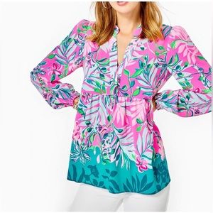 Lilly Pulitzer NWT Winona stretch Tunic Plumeria Pink IM Feline Fine Enginee XS